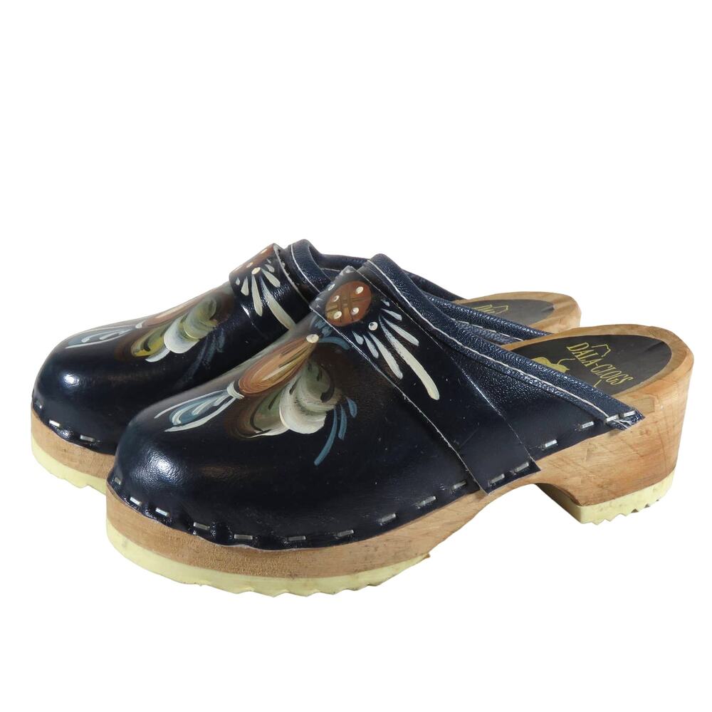 Childs Swedish Dala Clogs Blue Painted Wood Mora Sweden  SIZE 26 US 10